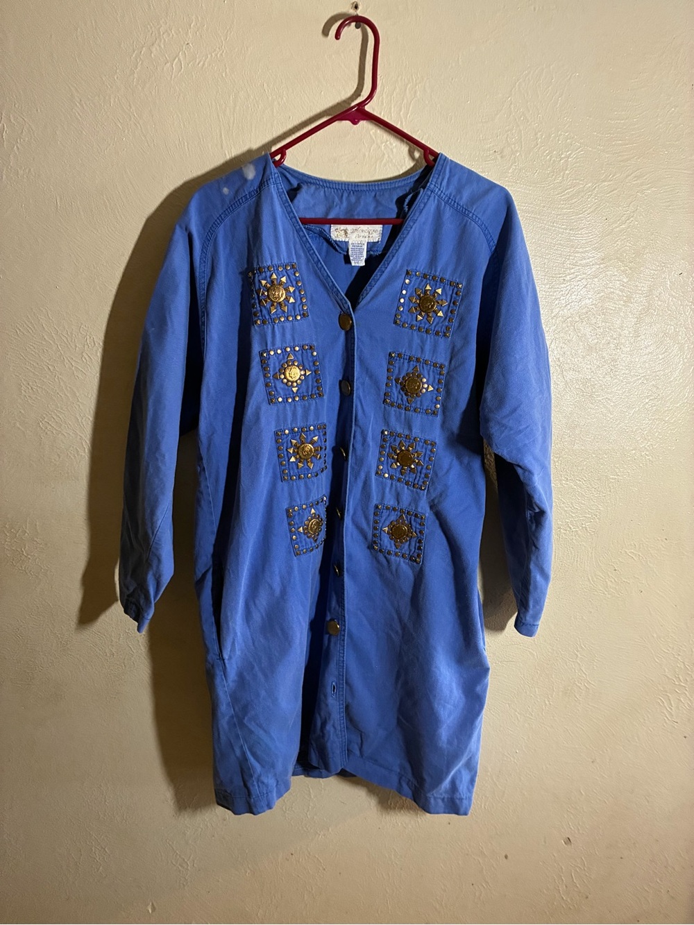 Vtg,80s Monique Fashions Demin studded sunbursts Dress,Women’s Bleach spots - Picture 2 of 10